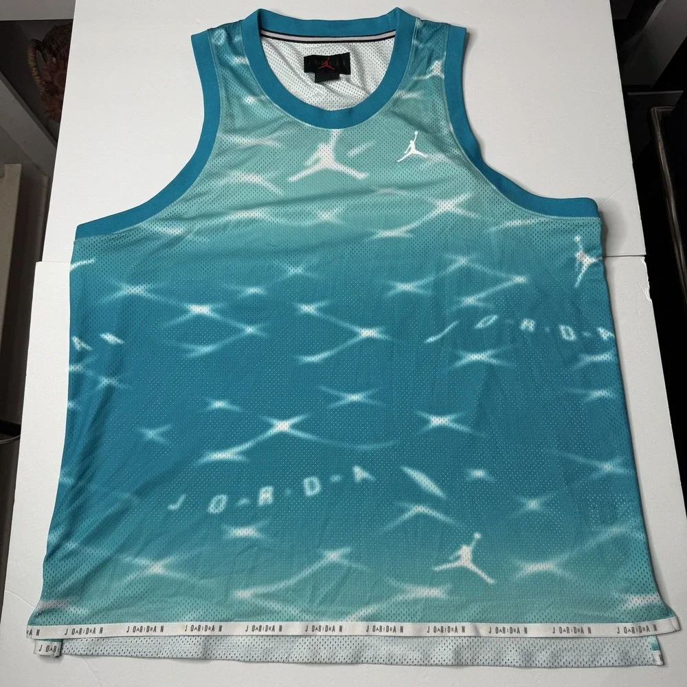 Jordan Shirt Mens XL Blue Green Mesh Basketball Tank Top Jumpman NBA‎ Polyester